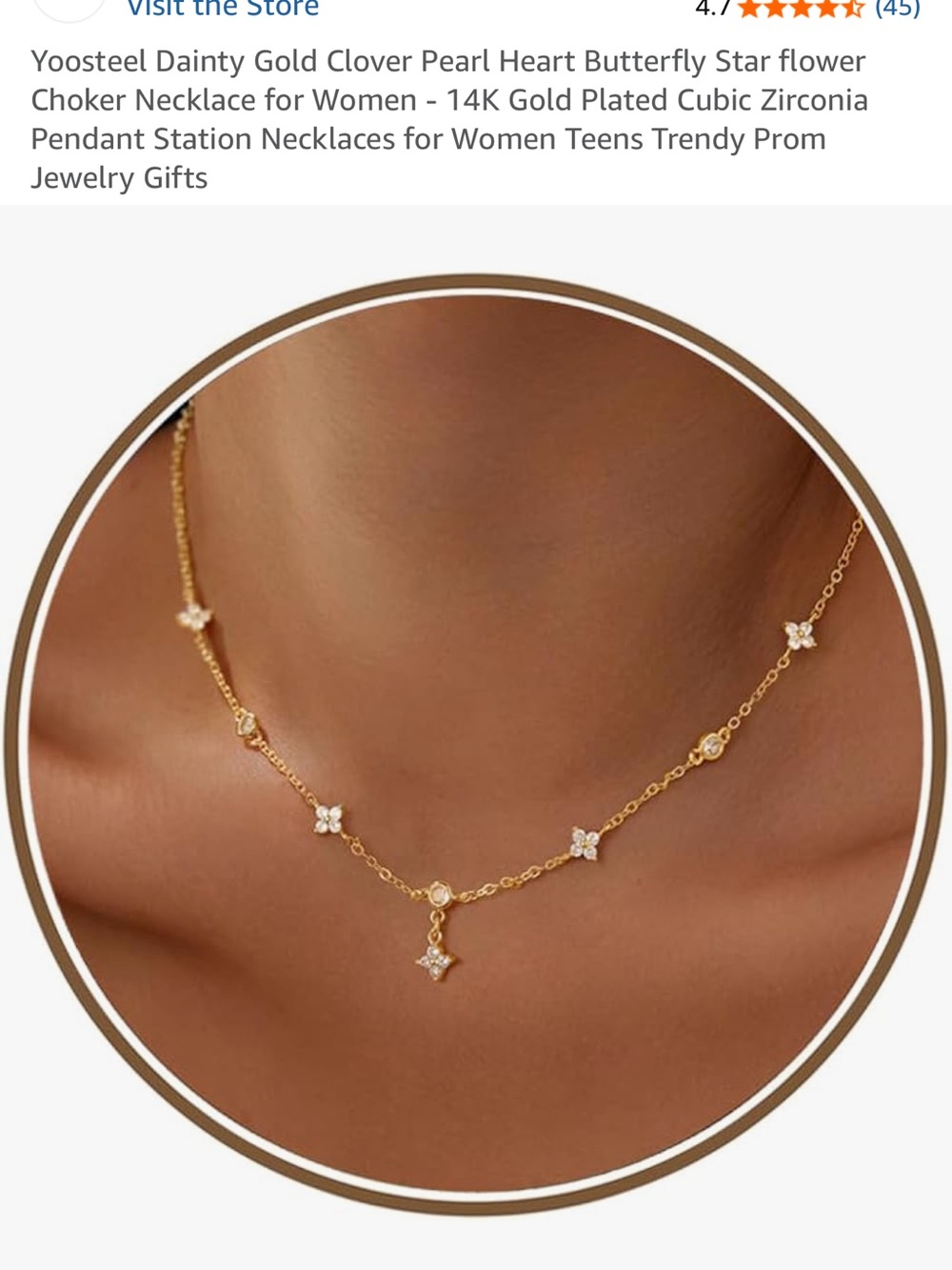 Dainty 14K Gold-Plated Clover & Pearl Station Necklace - Gold (TWO)